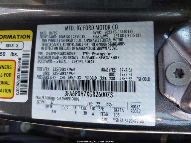 Ford FUSION SE 2016 3FA6P0H7XGR260073 Image 9