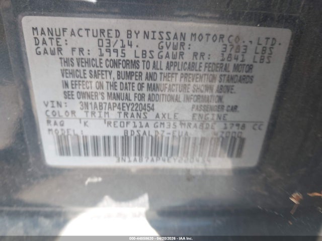 Продажа на аукционе авто 2014 Nissan Sentra Sv, vin: 3N1AB7AP4EY220454, номер лота: 44858620