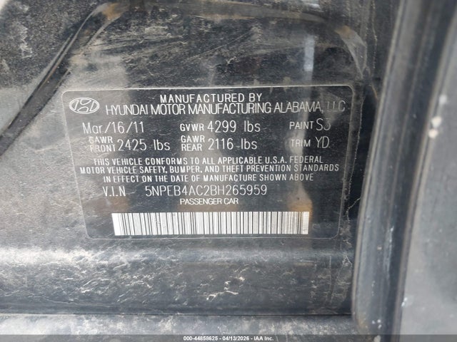 Продажа на аукционе авто 2011 Hyundai Sonata Gls, vin: 5NPEB4AC2BH265959, номер лота: 44858625
