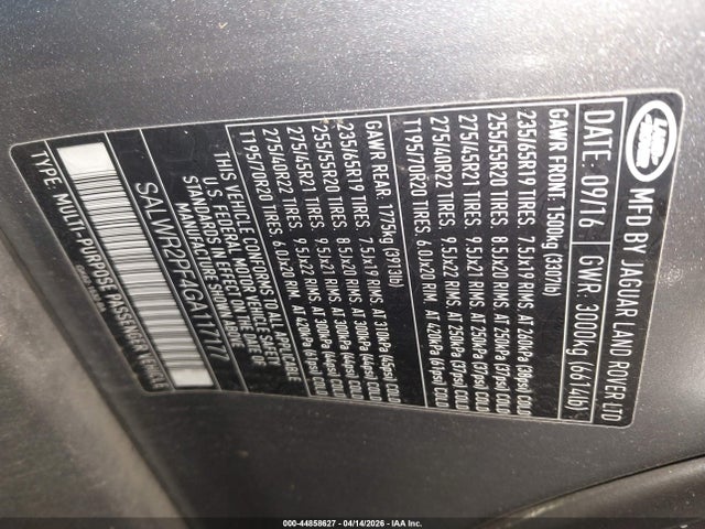 Продаж на аукціоні авто 2016 Land Rover Range Rover Sport 3.0l V6 Supercharged Hse, vin: SALWR2PF4GA117177, номер лоту: 44858627