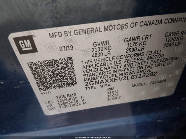 2020 Chevrolet Equinox Awd Premier 1.5l Turbo მანქანა იყიდება აუქციონზე, vin: 2GNAXXEV2L6112282, აუქციონის ნომერი: 44858629