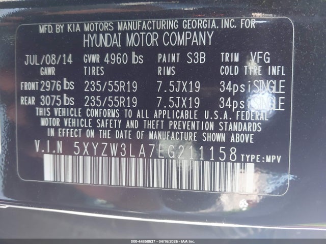 44858637 :رقم المزاد ، 5XYZW3LA7EG211158 vin ، 2014 Hyundai Santa Fe Sport 2.0l Turbo مزاد بيع