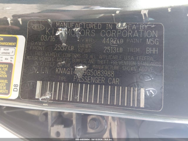 KNAGT4L39G5083988 KIA Optima Lx