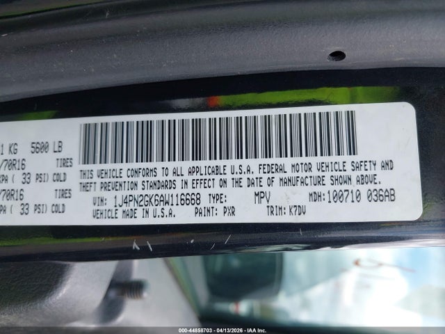 Продажа на аукционе авто 2010 Jeep Liberty Sport, vin: 1J4PN2GK6AW116668, номер лота: 44858703