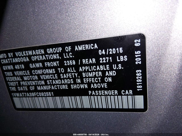 1VWAT7A39FC092551 Volkswagen Passat 1.8t Limited Edition