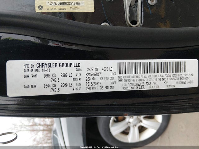 44858711 :رقم المزاد ، 1C4NJDBB9CD517769 vin ، 2012 Jeep Compass Sport مزاد بيع