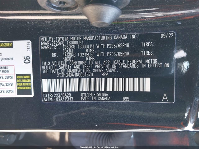 Продаж на аукціоні авто 2022 Lexus Rx 450h, vin: 2T2HGMDA1NC094570, номер лоту: 44858719