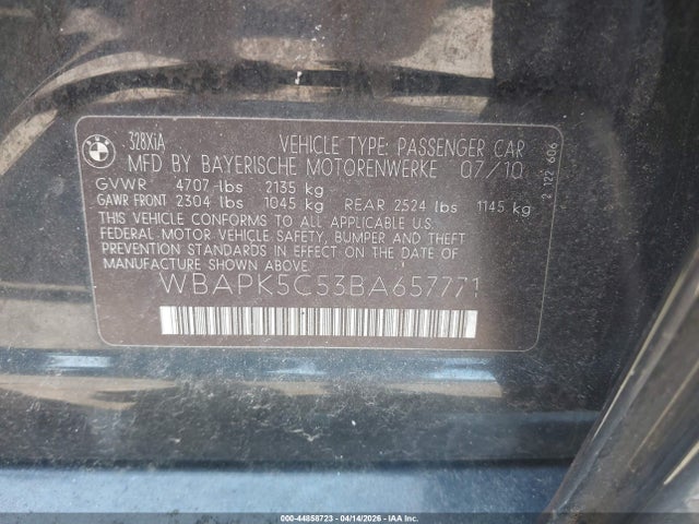 2011 BMW 328I WBAPK5C53BA657771 Photo 8