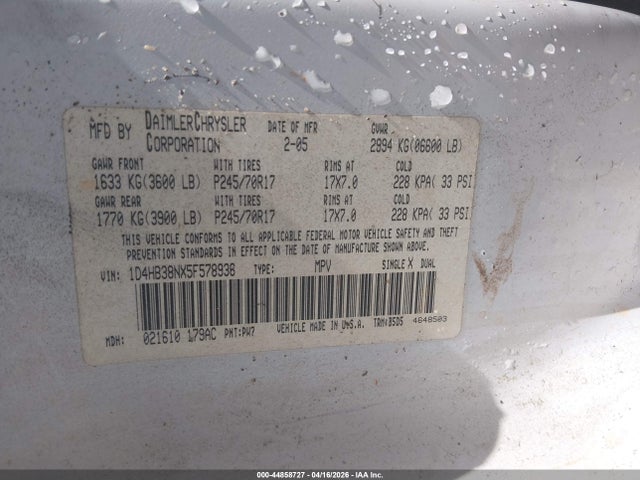 Продажа на аукционе авто 2005 Dodge Durango St, vin: 1D4HB38NX5F578936, номер лота: 44858727