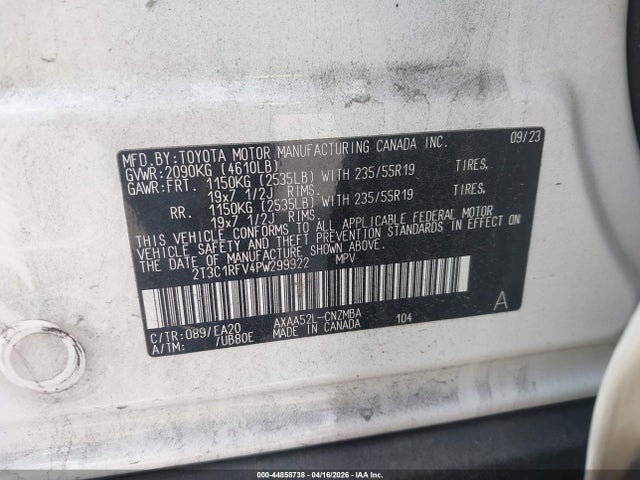 2T3C1RFV4PW299922 Toyota Rav4 Xle Premium