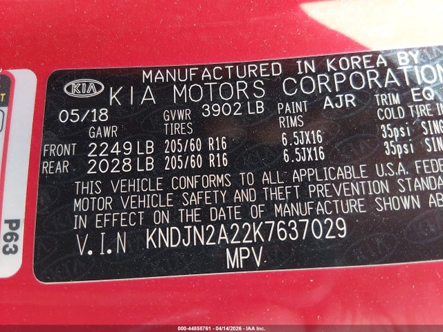 Aukcja sprzedaży 2019 Kia Soul, vin: KNDJN2A22K7637029, numer aukcji: 44858761