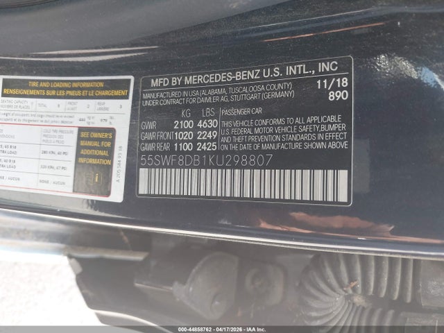 Продаж на аукціоні авто 2019 Mercedes-benz C 300, vin: 55SWF8DB1KU298807, номер лоту: 44858762