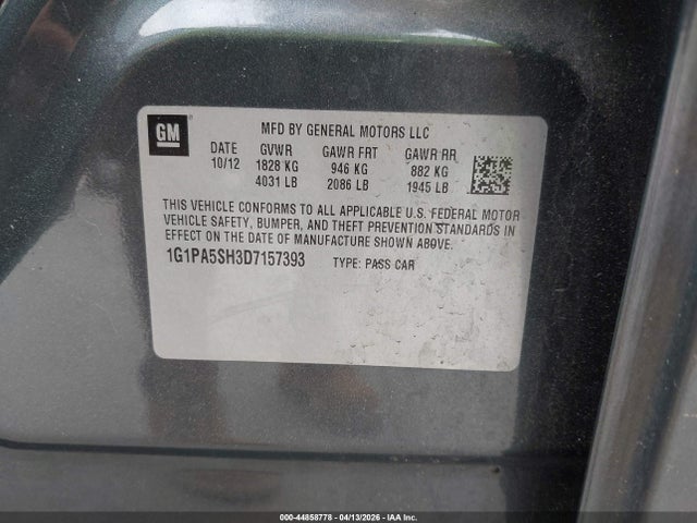 Aukcja sprzedaży 2013 Chevrolet Cruze Ls Auto, vin: 1G1PA5SH3D7157393, numer aukcji: 44858778