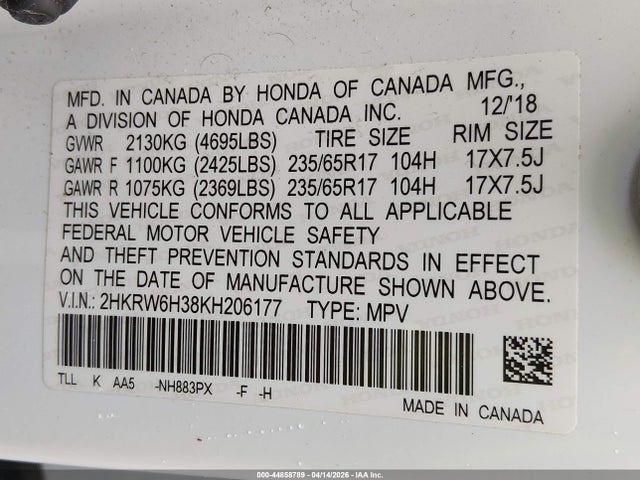 2HKRW6H38KH206177 Honda CR-V LX