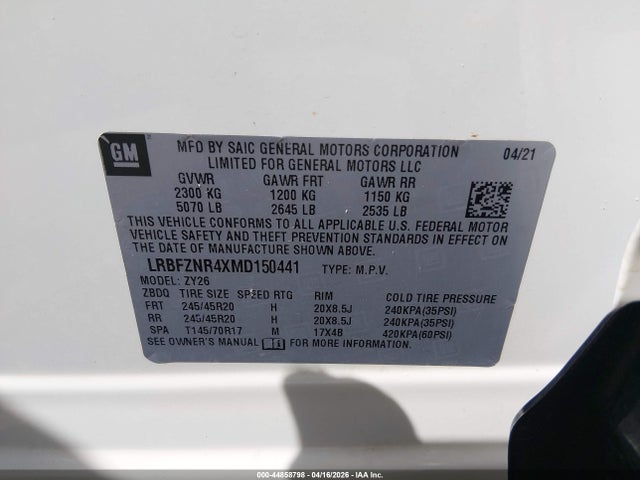 Продажа на аукционе авто 2021 Buick Envision Fwd Essence, vin: LRBFZNR4XMD150441, номер лота: 44858798