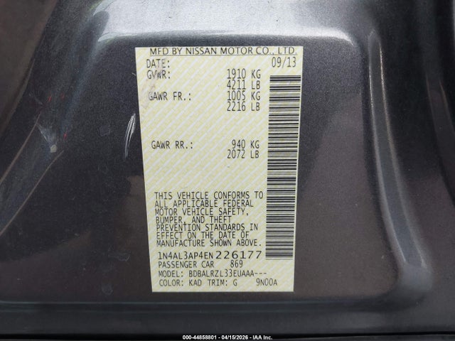Nissan Altima 2.5 S 2014 1N4AL3AP4EN226177 Image 9