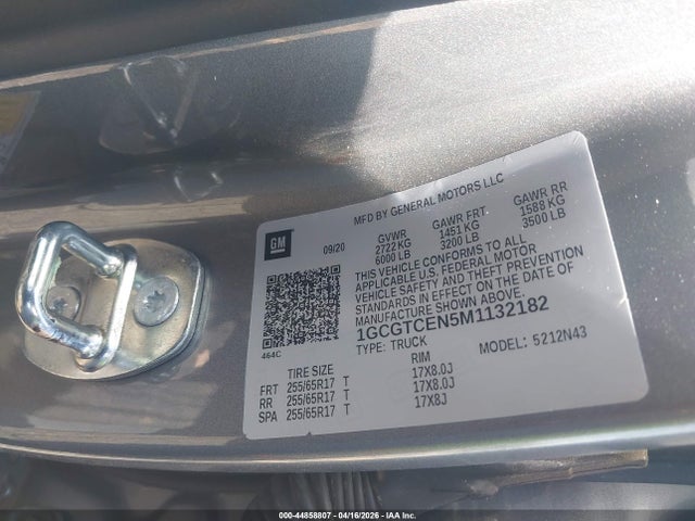 2021 Chevrolet Colorado 4wd  Short Box Lt მანქანა იყიდება აუქციონზე, vin: 1GCGTCEN5M1132182, აუქციონის ნომერი: 44858807