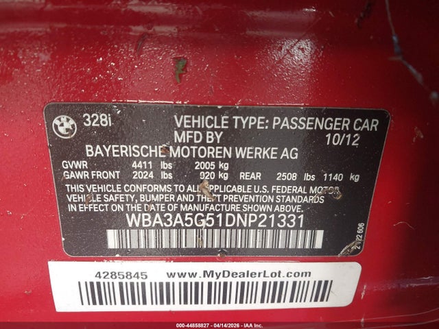 2013 BMW 328I WBA3A5G51DNP21331 Photo 8