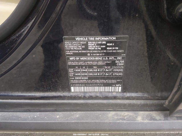 Продажа на аукционе авто 2006 Mercedes-benz Ml 350 4matic, vin: 4JGBB86E16A020776, номер лота: 44858841