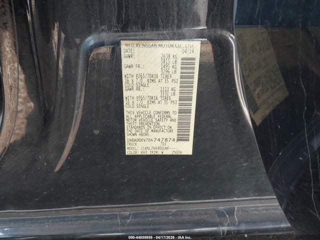 44858855 :رقم المزاد ، 1N6AD0EV7EN747874 vin ، 2014 Nissan Frontier Sv مزاد بيع