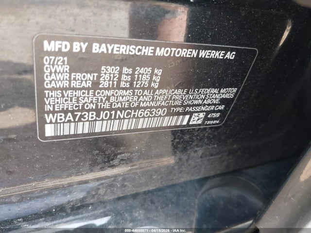 2022 Bmw 540 I Xdrive მანქანა იყიდება აუქციონზე, vin: WBA73BJ01NCH66390, აუქციონის ნომერი: 44858871