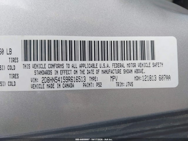 44858897 :رقم المزاد ، 2D8HN54159R616513 vin ، 2009 Dodge Grand Caravan Sxt مزاد بيع
