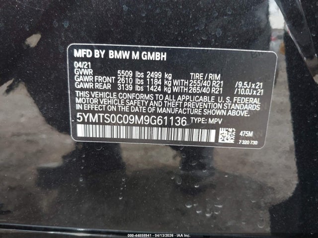Продаж на аукціоні авто 2021 Bmw X3 M, vin: 5YMTS0C09M9G61136, номер лоту: 44858941
