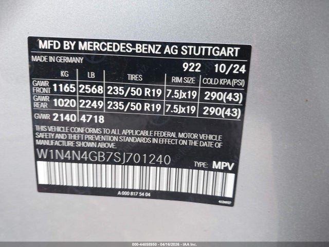 Aukcja sprzedaży 2025 Mercedes-benz Gla 250 4matic, vin: W1N4N4GB7SJ701240, numer aukcji: 44858950