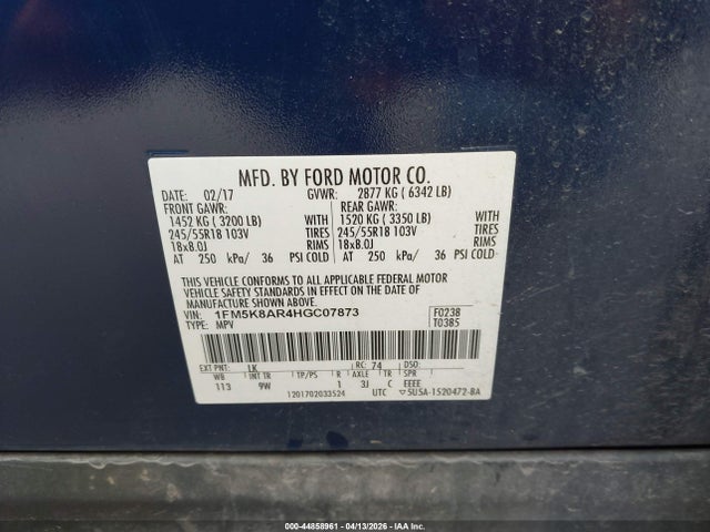 Aukcja sprzedaży 2017 Ford Utility Police Interceptor, vin: 1FM5K8AR4HGC07873, numer aukcji: 44858961