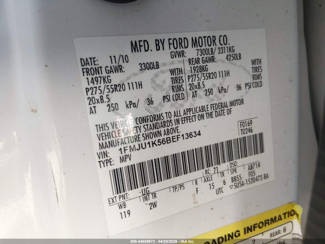 Aukcja sprzedaży 2011 Ford Expedition Limited, vin: 1FMJU1K56BEF13634, numer aukcji: 44858972