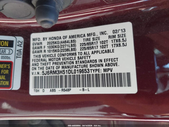 2013 HONDA CR-V 5J6RM3H51DL019653 Photo 8