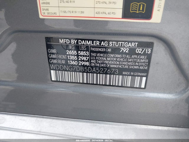 44858995 :رقم المزاد ، WDDNG7DB5DA527673 vin ، 2013 Mercedes-benz S 550 مزاد بيع