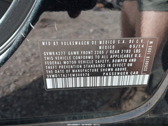 Продаж на аукціоні авто 2014 Volkswagen Jetta 1.8t Se, vin: 3VWD17AJ1EM306978, номер лоту: 44859011