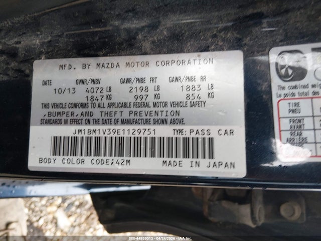 44859013 :رقم المزاد ، JM1BM1V39E1129751 vin ، 2014 Mazda Mazda3 S Touring مزاد بيع