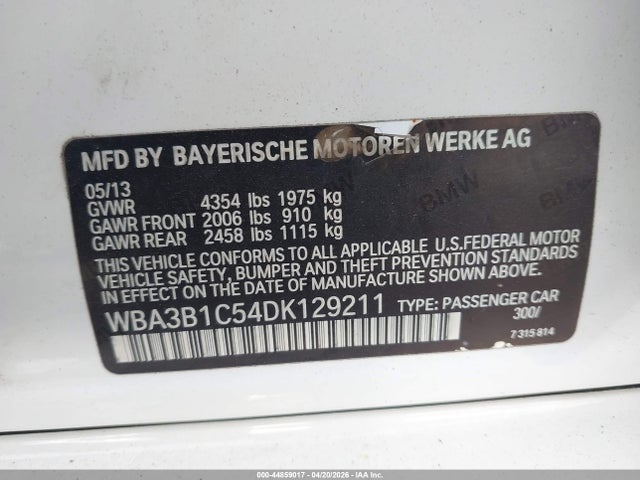 Aukcja sprzedaży 2013 Bmw 320i, vin: WBA3B1C54DK129211, numer aukcji: 44859017