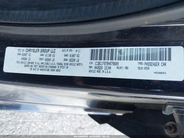 2011 Chrysler 200 Touring მანქანა იყიდება აუქციონზე, vin: 1C3BC1FB7BN579609, აუქციონის ნომერი: 44859026