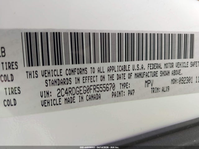 Продаж на аукціоні авто 2015 Dodge Grand Caravan R/t, vin: 2C4RDGEG0FR555670, номер лоту: 44859053