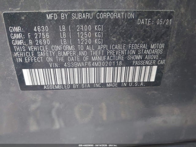 Продаж на аукціоні авто 2021 Subaru Legacy Premium, vin: 4S3BWAF64M3020118, номер лоту: 44859065