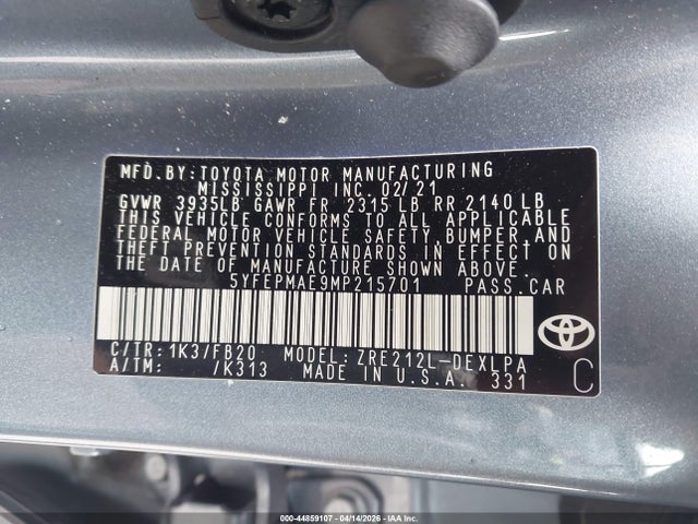 Toyota COROLLA LE 2021 5YFEPMAE9MP215701 Image 9