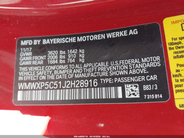 WMWXP5C51J2H28916 Mini Hardtop Cooper/oxford Edition