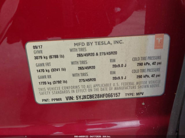 Aukcja sprzedaży 2017 Tesla Model X 100d/75d/90d, vin: 5YJXCBE28HF066157, numer aukcji: 44859122