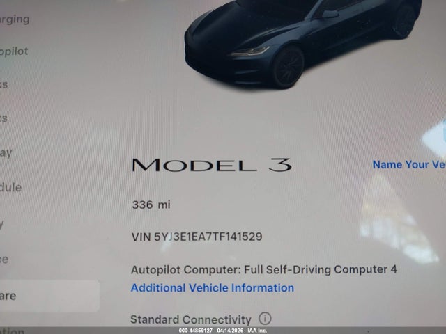 44859127 :رقم المزاد ، 5YJ3E1EA7TF141529 vin ، 2026 Tesla Model 3 Premium Rear-wheel Drive/standard Rear-wheel Drive مزاد بيع