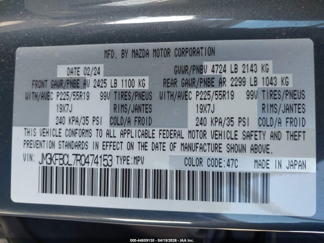 Aukcja sprzedaży 2024 Mazda Cx-5 2.5 S Carbon Edition, vin: JM3KFBCL7R0474153, numer aukcji: 44859130