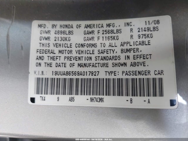 Продаж на аукціоні авто 2009 Acura Tl 3.5, vin: 19UUA86569A017927, номер лоту: 44859144