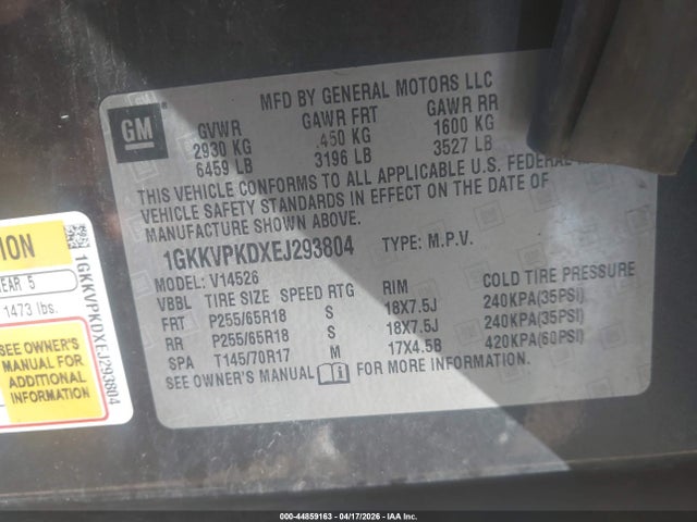 Aukcja sprzedaży 2014 Gmc Acadia Sle-2, vin: 1GKKVPKDXEJ293804, numer aukcji: 44859163