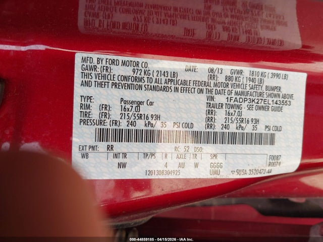 Aukcja sprzedaży 2014 Ford Focus Se, vin: 1FADP3K27EL143553, numer aukcji: 44859185