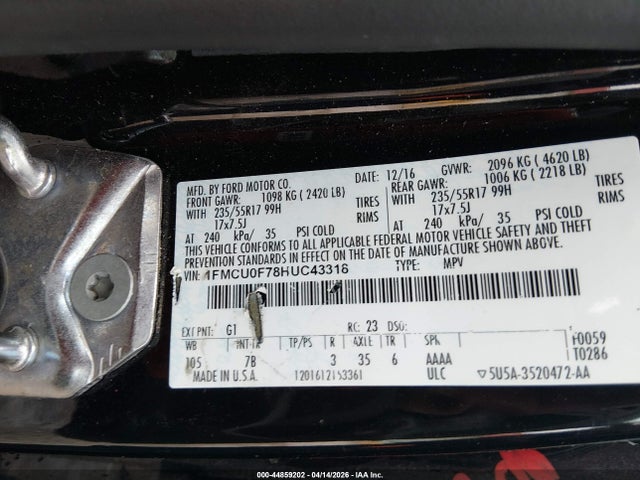 Ford ESCAPE S 2017 1FMCU0F78HUC43318 Image 9