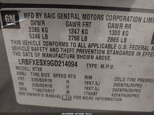 Продажа на аукционе авто 2016 Buick Envision Premium I, vin: LRBFXESX9GD214094, номер лота: 44859206