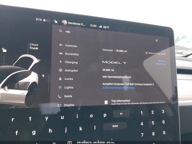 Продажа на аукционе авто 2023 Tesla Model Y Awd/long Range Dual Motor All-wheel Drive, vin: 7SAYGDEE8PA125303, номер лота: 44859219