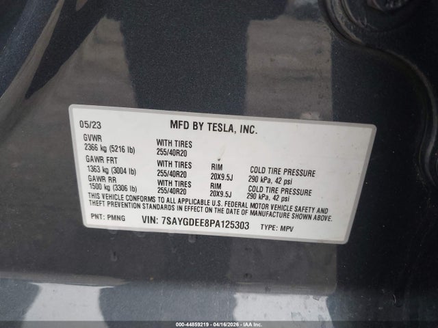 Продажа на аукционе авто 2023 Tesla Model Y Awd/long Range Dual Motor All-wheel Drive, vin: 7SAYGDEE8PA125303, номер лота: 44859219